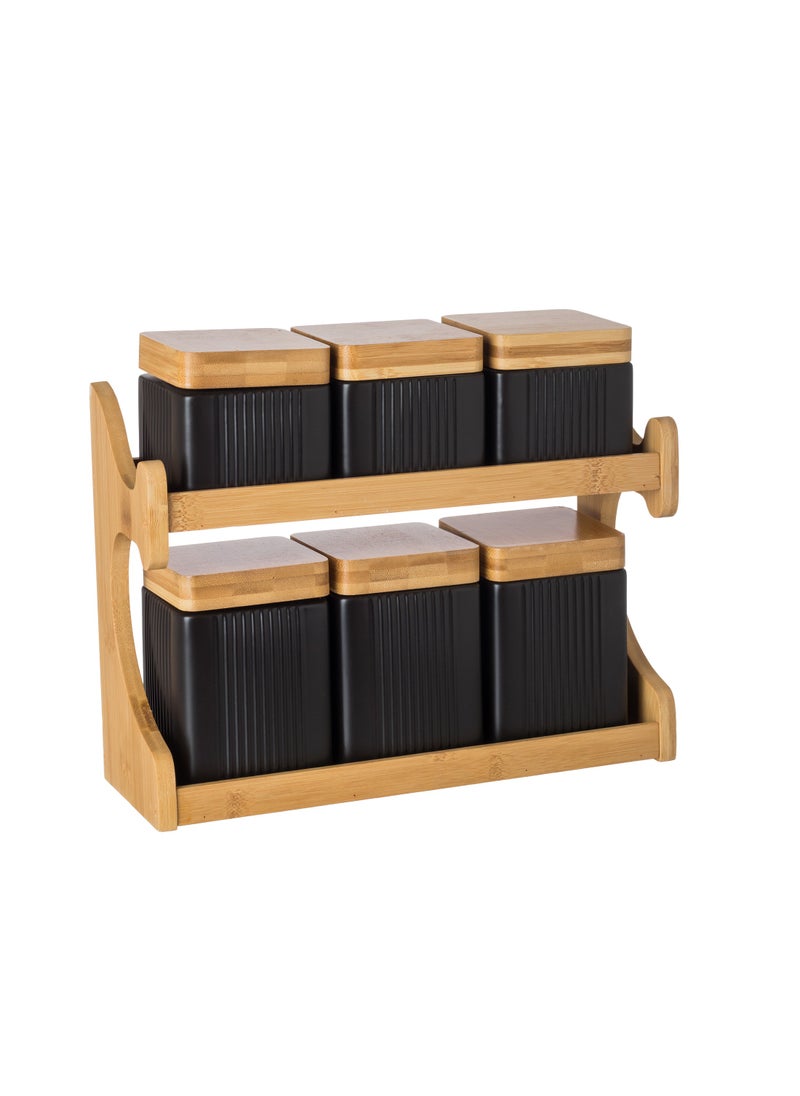 Dania Set of 6 kitchen storage boxes made of porcelain and bamboo wood  - Image 1