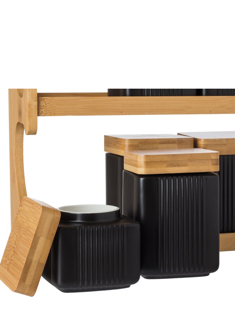 Dania Set of 6 kitchen storage boxes made of porcelain and bamboo wood  - Image 3