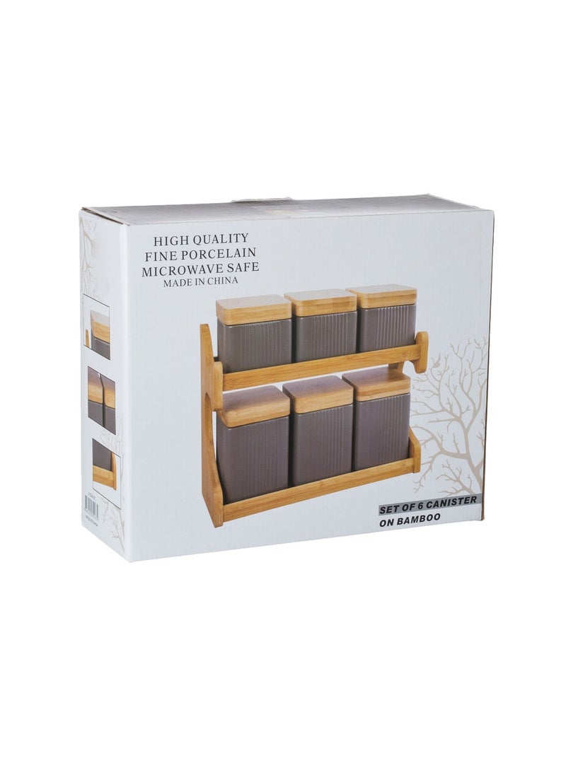 Dania Set of 6 kitchen storage boxes made of porcelain and bamboo wood  - Image 4