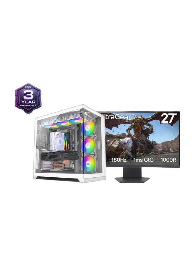 INFINIARC RTX 3050 GAMING DESKTOP PC (CUBE Case, B860-N Motherboard, RTX 3050 6GB GPU, Intel Core Ultra 5 CPU, 16GB DDR5 RAM, 1TB SSD M.2, Digital ARGB Air Cooler, 650W PSU, Windows Pro) White white & 27 inch UltraGear QHD 1000R Curved Gaming Monitor, 180Hz Refresh Rate, 1ms Response Time, AMD FreeSync, HDR10, Up to sRGB 99%, 3-side Virtually Borderless Design | 27GS60QC-B Black Bundle - Image 1