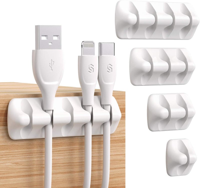 Syncwire Cable Clips, Cord Organizer Cable Management Self Adhesive USB Cable Holder System for Organizing Cable Cords, Ideal for Home, Office, Car, Nightstand, Desk Accessories, 5 Pack (White) - Image 1