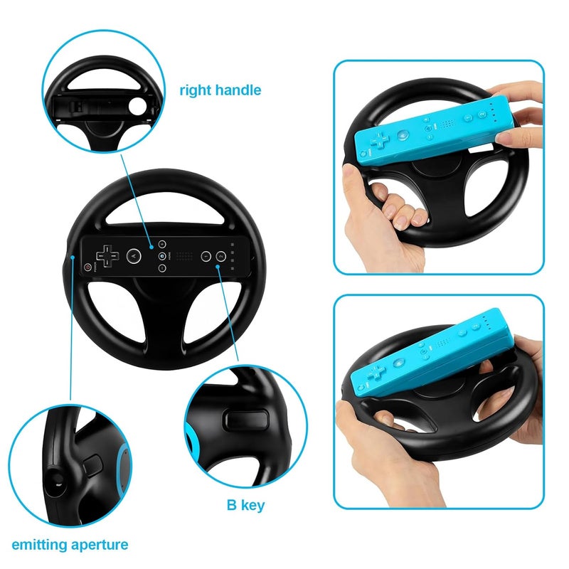 Arrocent مجموعة عجلة القيادة وبندقية الزابير متوافقة مع جهاز Wii و Wii U (عبوة من 2، باللون الأسود) - Image 3