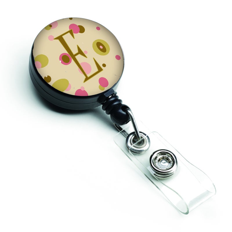 ""Caroline's Treasures Letter E Initial Monogram  Tan Dots Retractable Badge Reel  Multicolor (CJ1004-EBR)""
