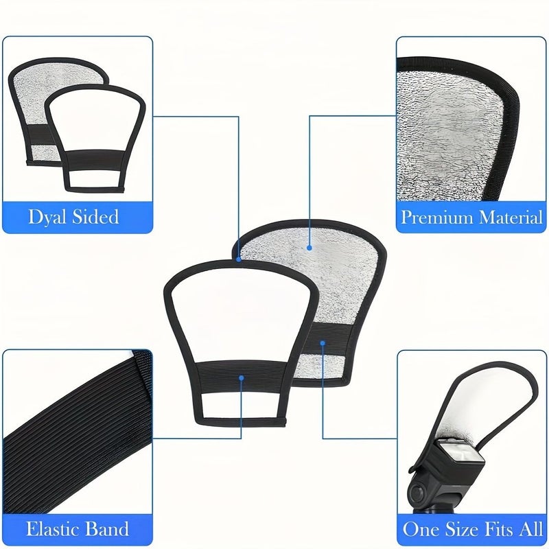 White Double Sided Flash Diffuser Reflector Kit with Elastic Band for All Flashes - Image 3