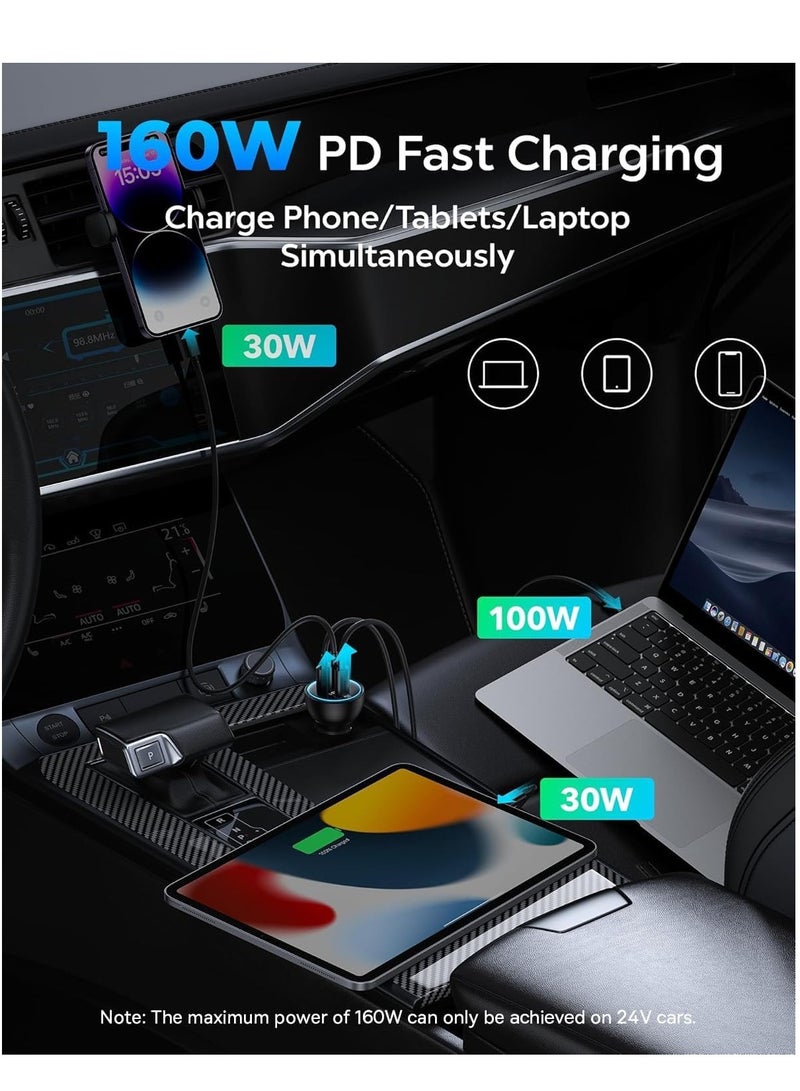 Baseus 160W USB-C Car Charger, 3-Port PD 3.0 QC 5.0 PPS Super Fast Charging for iPhone Air, 17/17 Pro, 17 Pro Max, 16, 15, 14, 13, 12 Series, Samsung Galaxy S25, S24, S23 Ultra, iPad Pro/Air, MacBook Pro, Xiaomi, OnePlus, Google Pixel, Laptops & Tablets - 3-Port Fast Charging, 100W Type-C to Type-C Cable Included - Image 2