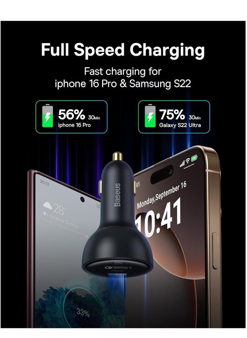 Baseus 160W USB-C Car Charger, 3-Port PD 3.0 QC 5.0 PPS Super Fast Charging for iPhone Air, 17/17 Pro, 17 Pro Max, 16, 15, 14, 13, 12 Series, Samsung Galaxy S25, S24, S23 Ultra, iPad Pro/Air, MacBook Pro, Xiaomi, OnePlus, Google Pixel, Laptops & Tablets - 3-Port Fast Charging, 100W Type-C to Type-C Cable Included - Image 3