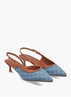 Celeste Women's Monogram Print Shoes with Buckle Closure and Kitten Heels  - Image 1