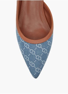 Celeste Women's Monogram Print Shoes with Buckle Closure and Kitten Heels  - Image 4