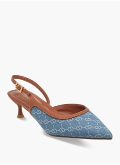Celeste Women's Monogram Print Shoes with Buckle Closure and Kitten Heels  - Image 2