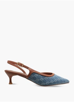 Celeste Women's Monogram Print Shoes with Buckle Closure and Kitten Heels  - Image 3