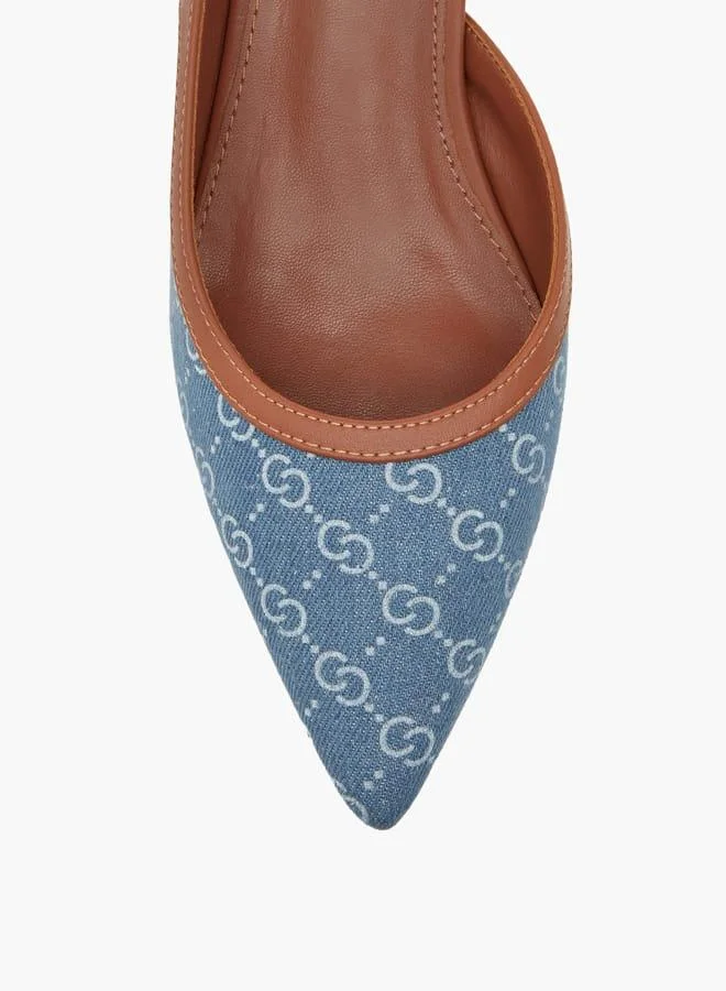 Celeste Women's Monogram Print Shoes with Buckle Closure and Kitten Heels