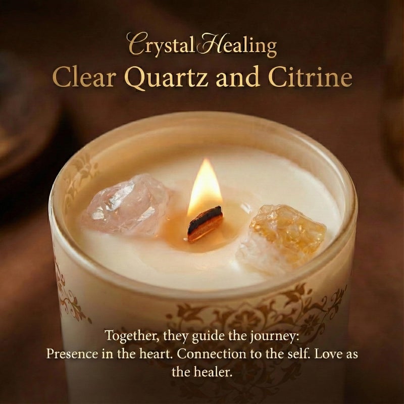 Deep Eden Healing Crystal Candle Gift for Women - Vanilla Cashmere Luxury Soy Candle with Crystals - Rose Quartz & Citrine - Gift-Ready Aromatherapy Candle for Stress Relief, Meditation & Manifestation - Image 3