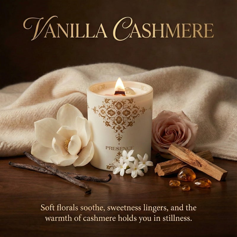 Deep Eden Healing Crystal Candle Gift for Women - Vanilla Cashmere Luxury Soy Candle with Crystals - Rose Quartz & Citrine - Gift-Ready Aromatherapy Candle for Stress Relief, Meditation & Manifestation - Image 2