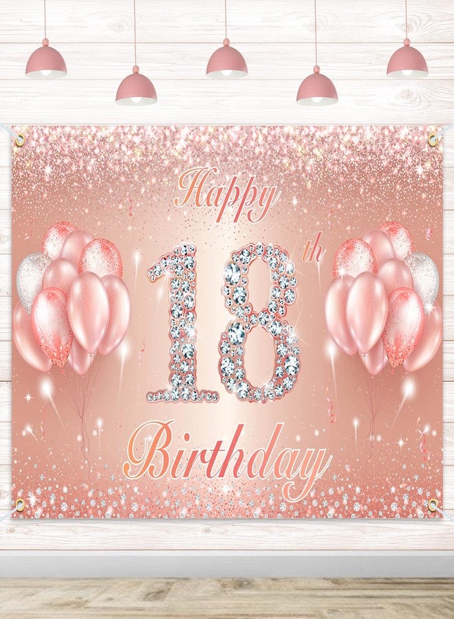 PAKBOOM Happy 18th Birthday Banner Backdrop - 18 Birthday Party Decorations Supplies for Girls or Boys - Rose Gold 4 x 14ft - Image 1
