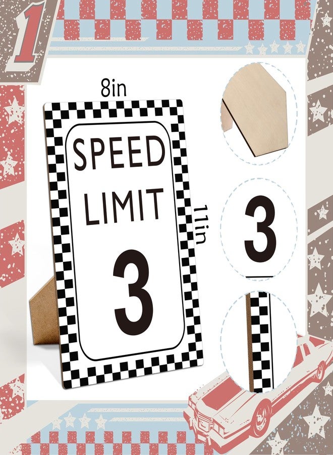 Muruseni Race Car Birthday Decor, Speed Limit 3 Sign, Fast One, Race Car Birthday Party Decorations, 8×11 Wooden Play Sign with Stand, Let's Go Racing Party Supplies for Boy Race Fans - SL3 - Image 2