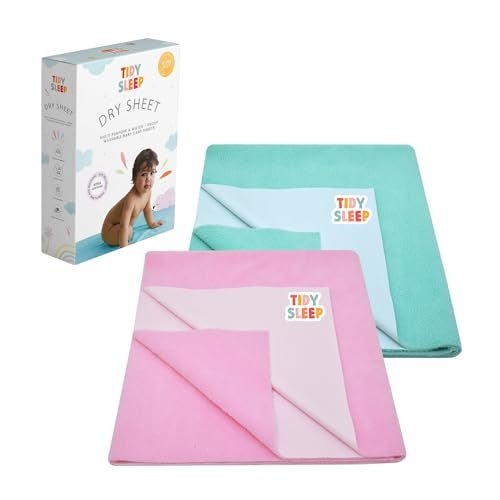 Tidy Sleep Instadry Anti-Piling Fleece Extra Absorbent Quick Dry Sheet for New Born Babies, Cotton Bed Protector Mattress Pack of 2 Pink-Green Small (70x50) cm - Image 1