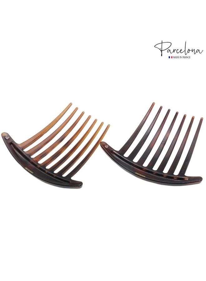 Parcelona French Basic 7 Teeth Tortoise Shell Matte Large 4” Celluloid Set Of 2 Side Hair Combs For Women And Girls - Image 4