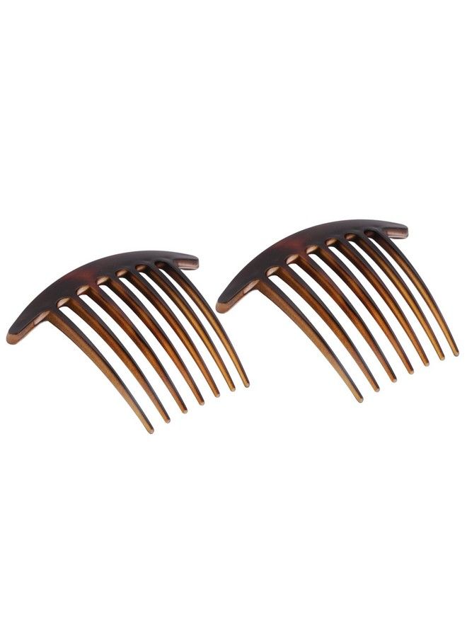 Parcelona French Basic 7 Teeth Tortoise Shell Matte Large 4” Celluloid Set Of 2 Side Hair Combs For Women And Girls - Image 2