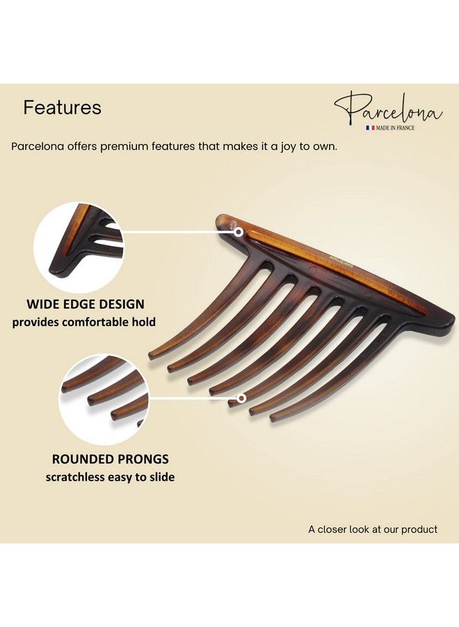 Parcelona French Basic 7 Teeth Tortoise Shell Matte Large 4” Celluloid Set Of 2 Side Hair Combs For Women And Girls - Image 5