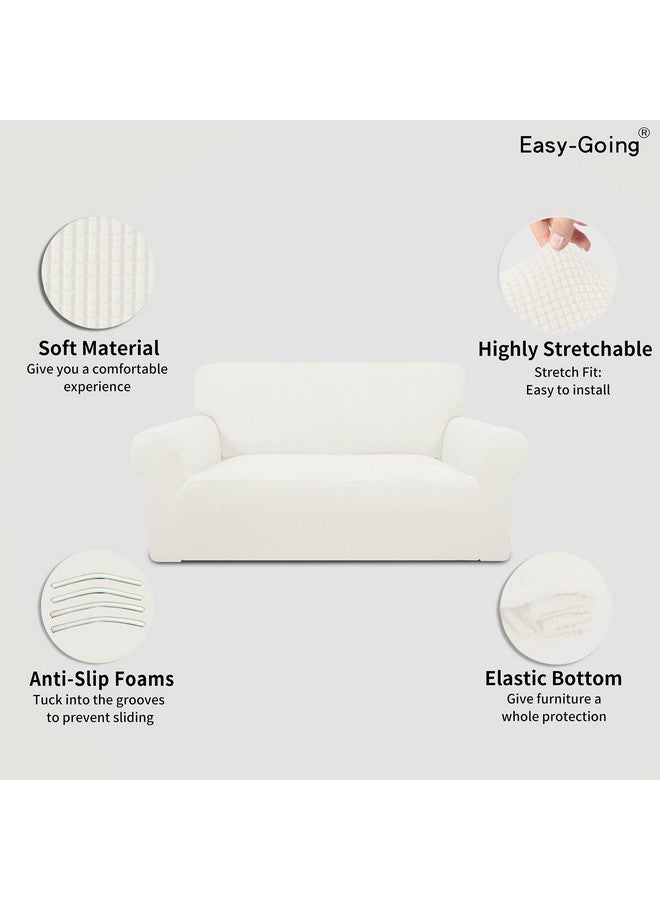 Easy-Going Easy-Going Stretch Loveseat Slipcover 1-Piece Sofa Cover Furniture Protector Couch Soft with Elastic Bottom for Kids Polyester Spandex Jacquard Fabric Small Checks (Loveseat, Cream)  - Image 2
