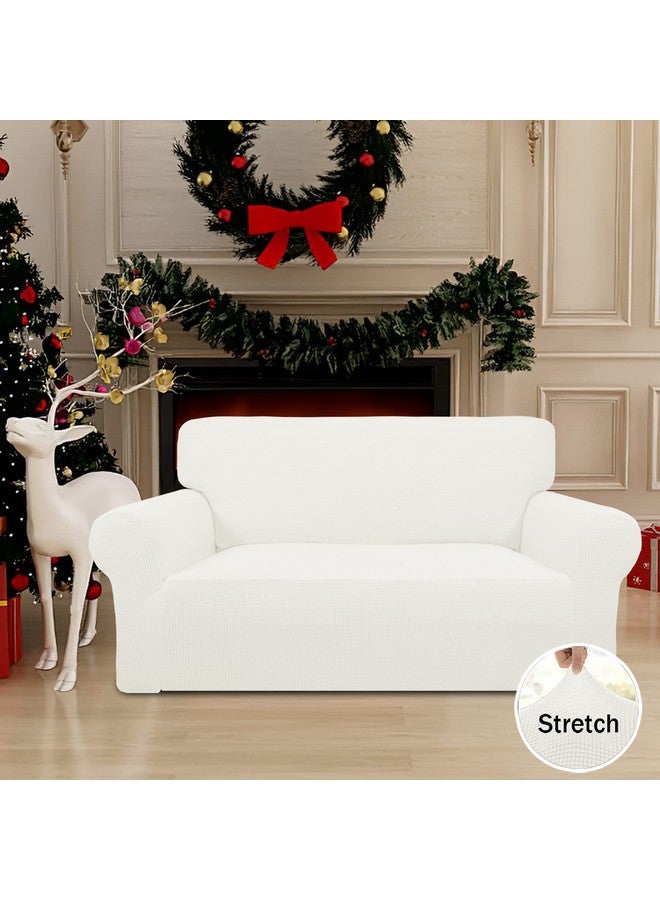 Easy-Going Easy-Going Stretch Loveseat Slipcover 1-Piece Sofa Cover Furniture Protector Couch Soft with Elastic Bottom for Kids Polyester Spandex Jacquard Fabric Small Checks (Loveseat, Cream)  - Image 1