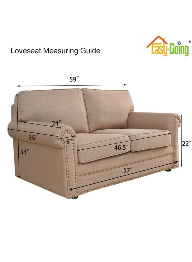Easy-Going Easy-Going Stretch Loveseat Slipcover 1-Piece Sofa Cover Furniture Protector Couch Soft with Elastic Bottom for Kids Polyester Spandex Jacquard Fabric Small Checks (Loveseat, Cream)  - Image 4