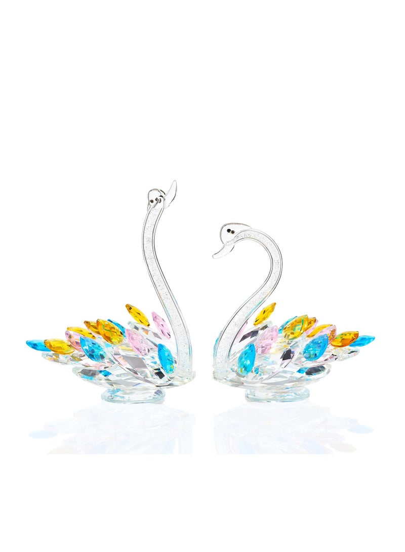 SYOSI 2 PCS Colorful Crystal Swans Ornaments, Wedding Anniversary Romantic Gifts for Parents, Glass Swan Figurines Collectibles Birthday Presents Keepsake for Couple Women Home Decor  - Image 1