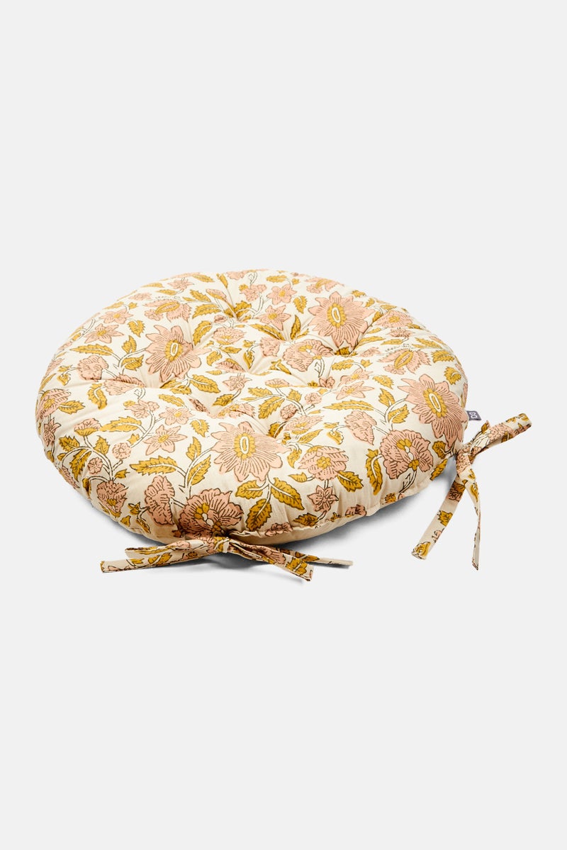 Muy Mucho Round Shape Floral Print Chair Cushion, Off White Combo  - Image 3