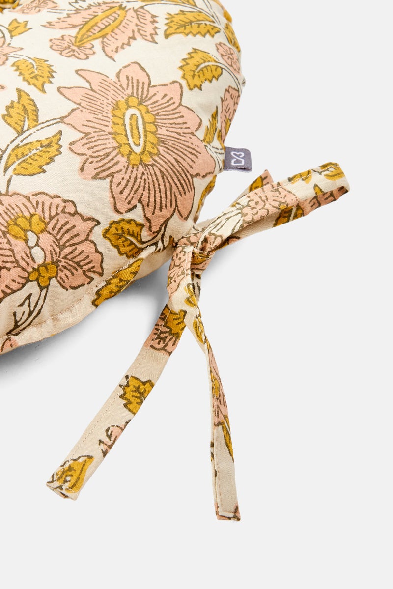 Muy Mucho Round Shape Floral Print Chair Cushion, Off White Combo  - Image 4
