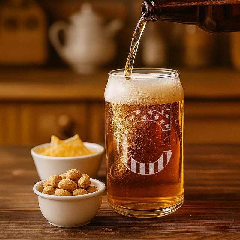 On The Rox Monogram Beer Glasses for Men (A-Z) 16 oz - Beer Gifts for Men Brother Son Dad Neighbor - Unique Gifts for Him - Personalized Drinking Gift Beer Glass Mugs - Engraved Beer Can Glass (C) - Image 5