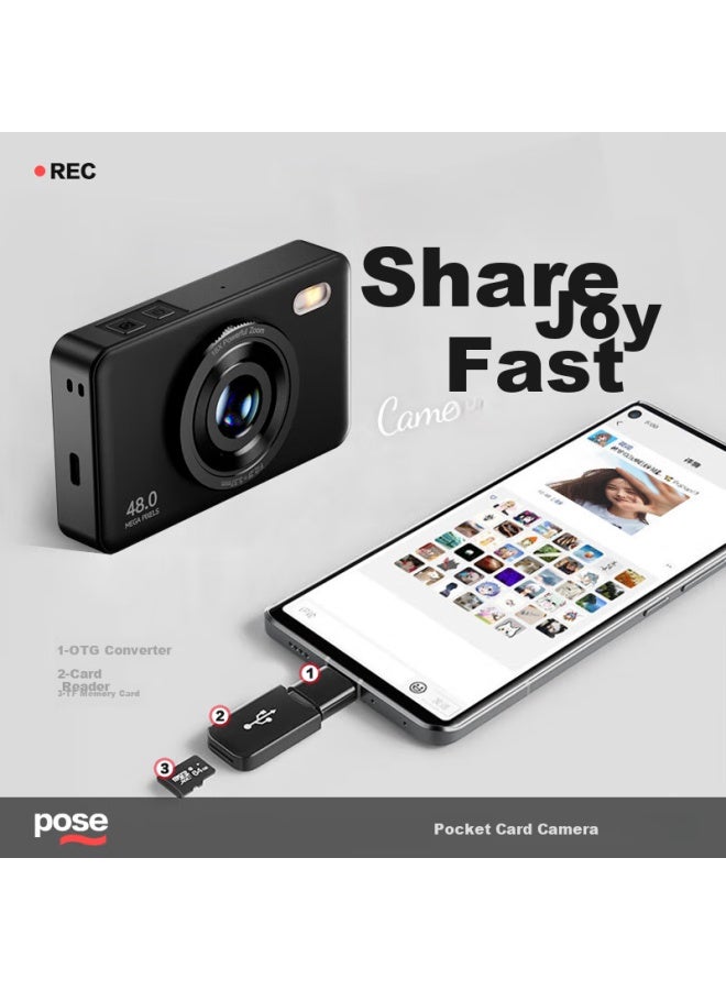 Benjie Digital Camera Ccd Student Point-and Camera With Image Stabilization, Coms High-definition Mini Entry-level Camera With Quick Direct Transfer, Front And Rear Dual Cameras, 2.8-inch Ips Screen, 64gb Pink - Image 4