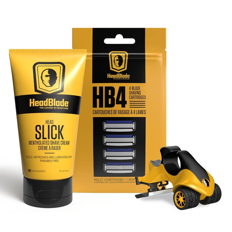 HeadBlade ATX Men's Head Shaving Basics Bundle with 5oz HeadSlick Cream, Razor, Blade Refills - Image 1