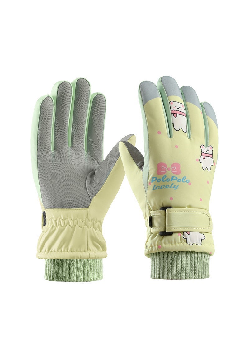 Generic Cross-border winter childrens ski gloves fleece-lined touch screen riding five finger non-slip windproof children student warm gloves Fluorescent yellow