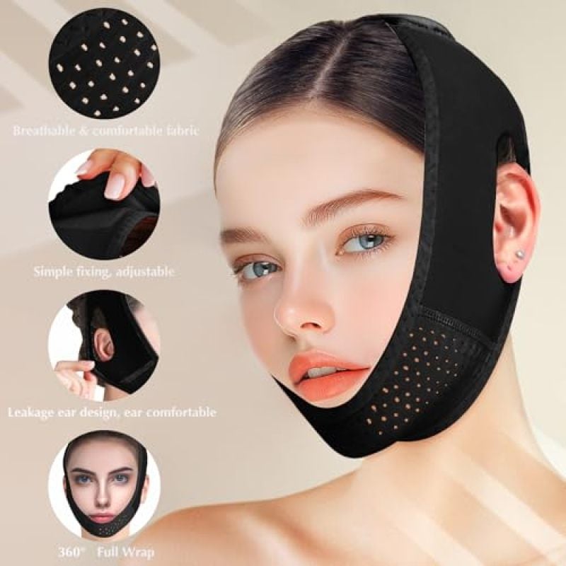 قناع الوجه V Line: سيليكون ناعم أسود 100%، تصميم مثالي على شكل V، خفيف الوزن وقابل لإعادة الاستخدام - جهاز تمارين الفك المضاد للترهل، قناع تنعيم الوجه المريح للاستخدام اليومي المنزلي وروتين تمارين الوجه - Image 3
