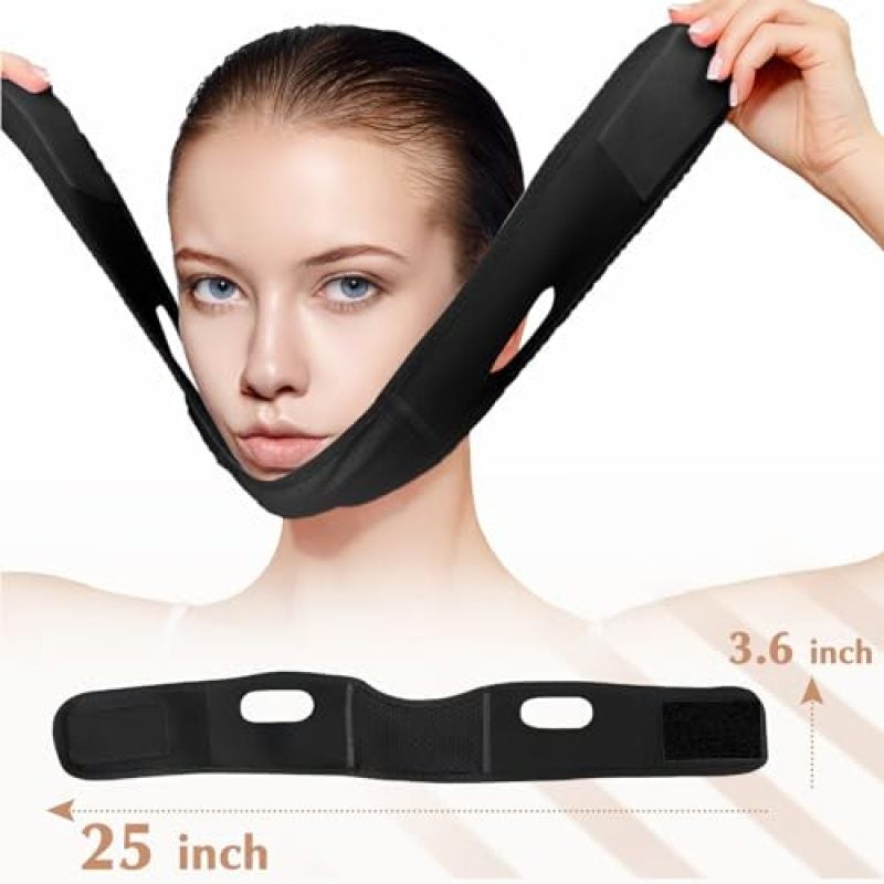 قناع الوجه V Line: سيليكون ناعم أسود 100%، تصميم مثالي على شكل V، خفيف الوزن وقابل لإعادة الاستخدام - جهاز تمارين الفك المضاد للترهل، قناع تنعيم الوجه المريح للاستخدام اليومي المنزلي وروتين تمارين الوجه - Image 2