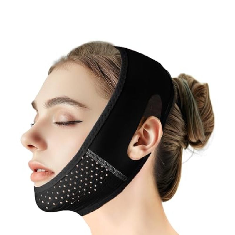 قناع الوجه V Line: سيليكون ناعم أسود 100%، تصميم مثالي على شكل V، خفيف الوزن وقابل لإعادة الاستخدام - جهاز تمارين الفك المضاد للترهل، قناع تنعيم الوجه المريح للاستخدام اليومي المنزلي وروتين تمارين الوجه - Image 1
