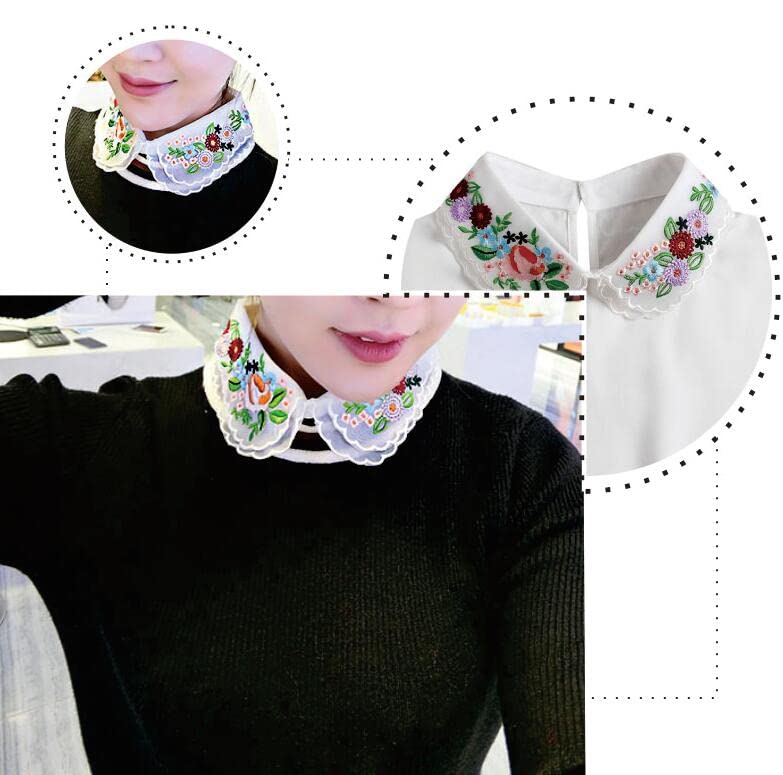 Gracelife Lace Chiffon Detachable Dickey Blouse False Collar Embroidery Flower Fake Half Shirt Collar for Women (White) - Image 5