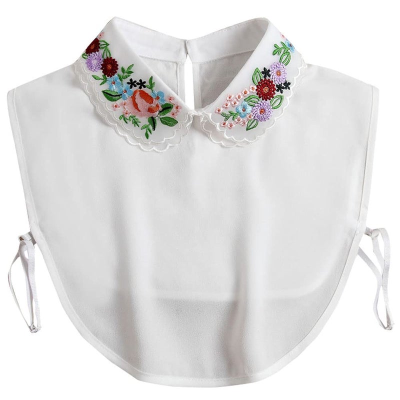 Gracelife Lace Chiffon Detachable Dickey Blouse False Collar Embroidery Flower Fake Half Shirt Collar for Women (White) - Image 1