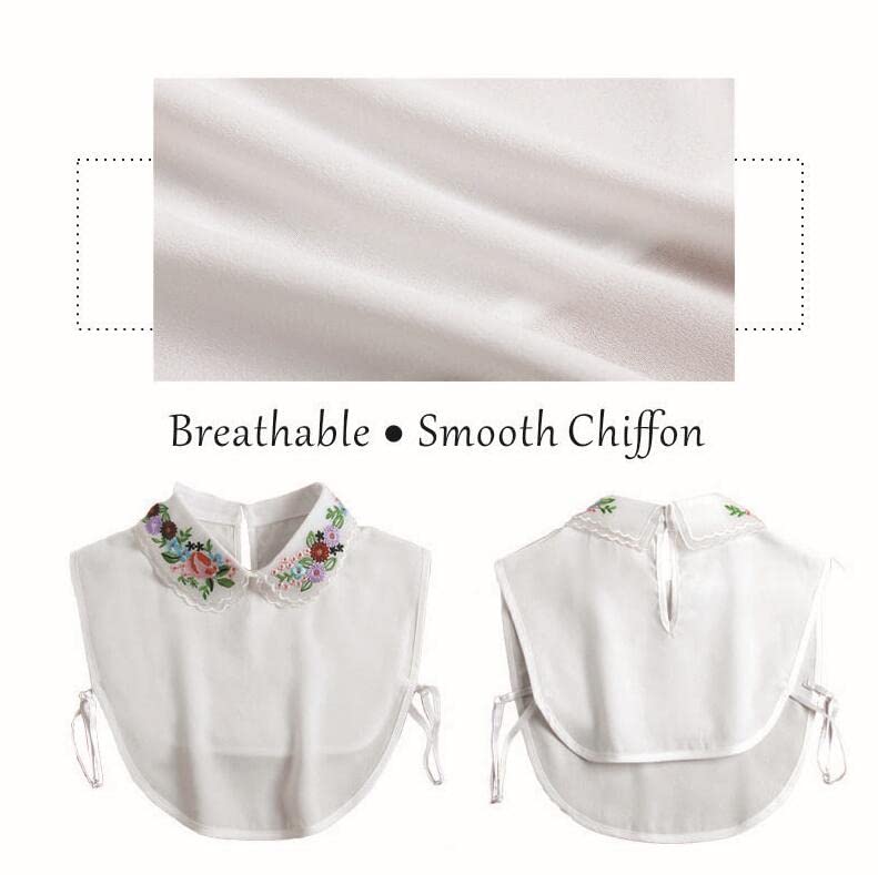 Gracelife Lace Chiffon Detachable Dickey Blouse False Collar Embroidery Flower Fake Half Shirt Collar for Women (White) - Image 4
