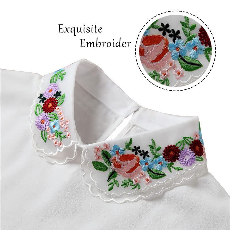 Gracelife Lace Chiffon Detachable Dickey Blouse False Collar Embroidery Flower Fake Half Shirt Collar for Women (White) - Image 3