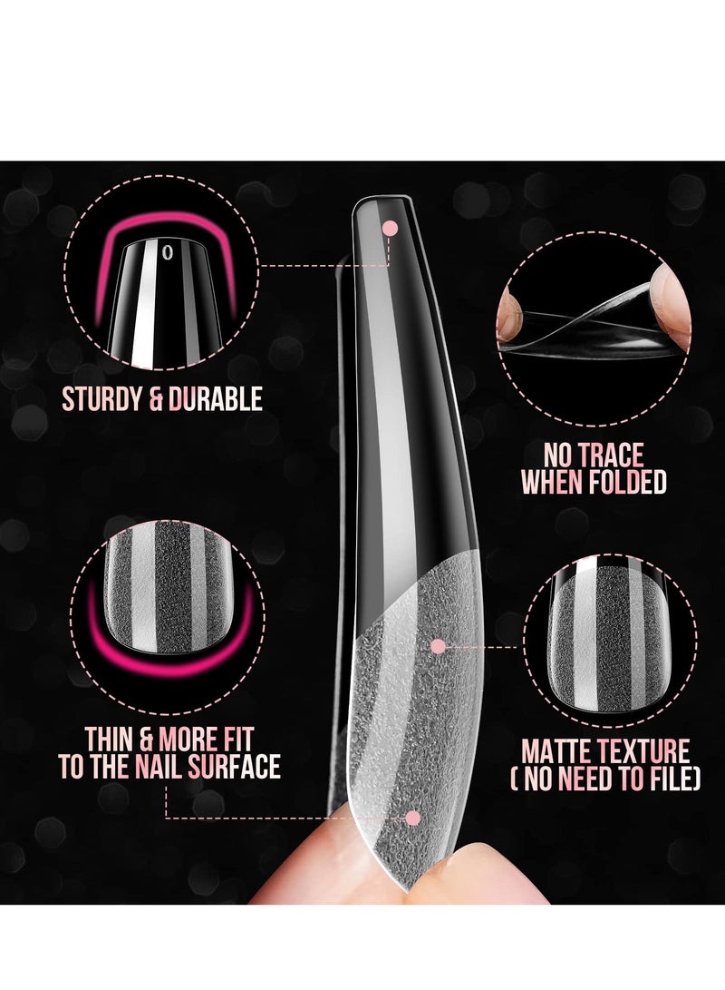 KASTWAVE 550 قطعة من الجل الناعم بغطاء كامل للأظافر، 11 مقاسًا من أطراف الأظافر الجل بغطاء كامل للأظافر الصناعية مع حافظة متجمدة على شكل حرف T وصلات أظافر جل لصالونات الأظافر وفن الأظافر بنفسك - Image 2