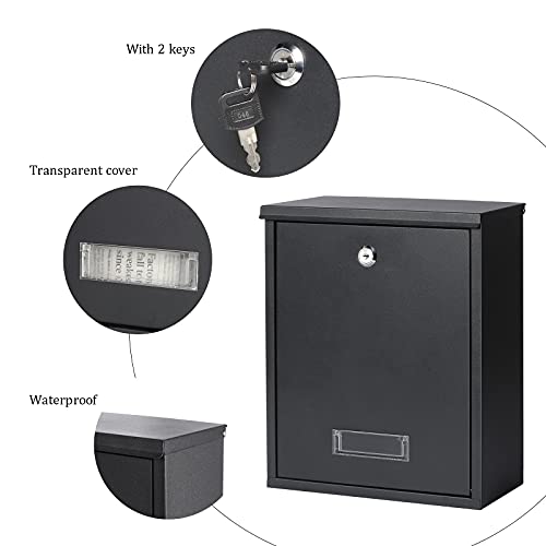 Jssmst Locking Mailbox Wall Mount Key Lock Drop Box Large Capacity with Galvanized Steel Cover and Rust-Proof Metal Post Box, Black Matt, SM-0702LK,Medium - Image 5