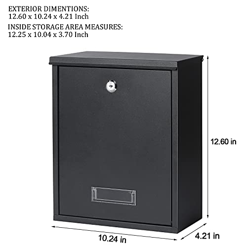 Jssmst Locking Mailbox Wall Mount Key Lock Drop Box Large Capacity with Galvanized Steel Cover and Rust-Proof Metal Post Box, Black Matt, SM-0702LK,Medium - Image 4