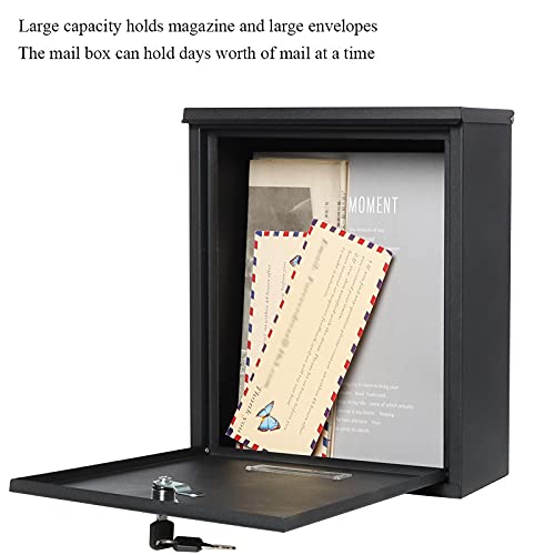 Jssmst Locking Mailbox Wall Mount Key Lock Drop Box Large Capacity with Galvanized Steel Cover and Rust-Proof Metal Post Box, Black Matt, SM-0702LK,Medium - Image 2