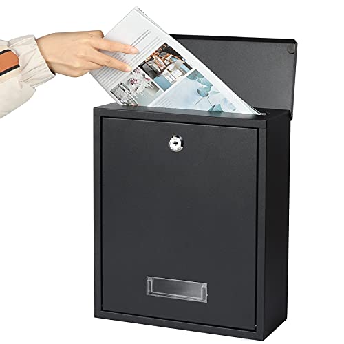 Jssmst Locking Mailbox Wall Mount Key Lock Drop Box Large Capacity with Galvanized Steel Cover and Rust-Proof Metal Post Box, Black Matt, SM-0702LK,Medium - Image 3