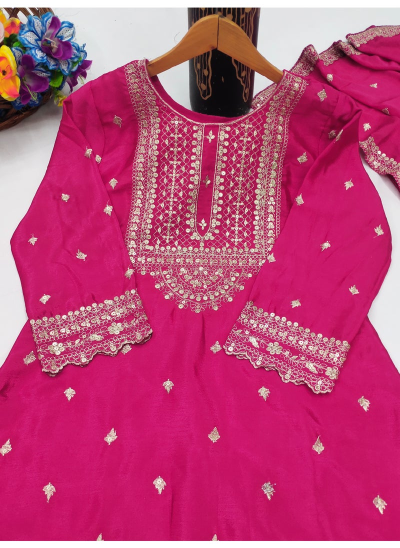 Super Asian Elegant Chinnon Sharara Set with Dupatta – Sequin Embroidery Work | Fully Stitched & Ready to Wear  - Image 2