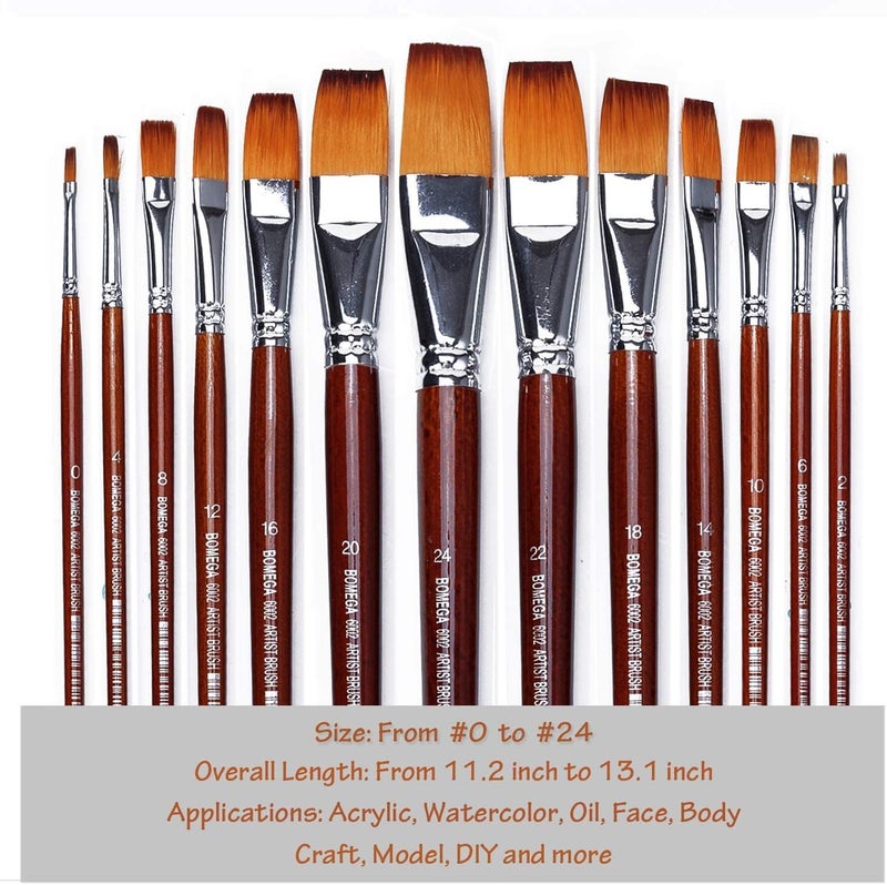 Like-It Artist Professional Painting Brushes (Flat Painting Brush Long Handle Set of 13) - Image 2