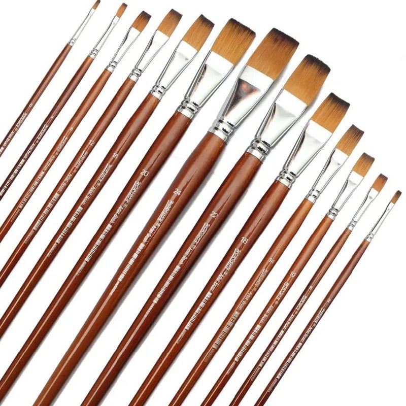 Like-It Artist Professional Painting Brushes (Flat Painting Brush Long Handle Set of 13) - Image 3