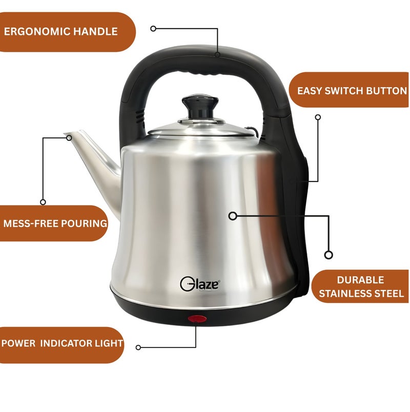 جليز غلاية ماء كهربائية 4.2 لتر من الفولاذ المقاوم للصدأ – قدرة 1800 واط لغليان سريع، مع خاصية الإيقاف التلقائي وسعة كبيرة، غلاية برقبة إوزة مع مقبض بارد الملمس – ضمان لمدة سنتين. - Image 4
