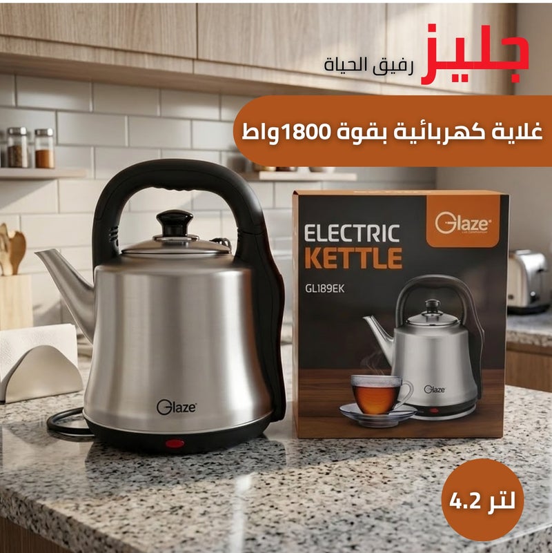 جليز غلاية ماء كهربائية 4.2 لتر من الفولاذ المقاوم للصدأ – قدرة 1800 واط لغليان سريع، مع خاصية الإيقاف التلقائي وسعة كبيرة، غلاية برقبة إوزة مع مقبض بارد الملمس – ضمان لمدة سنتين. - Image 3